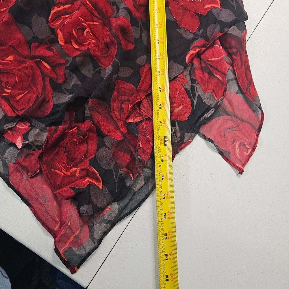 Vintage Lapis Silk Bias Rose Maxi Dress L Black Red Hanky Hem Whimsigoth Y2K NWT - Picture 15 of 16